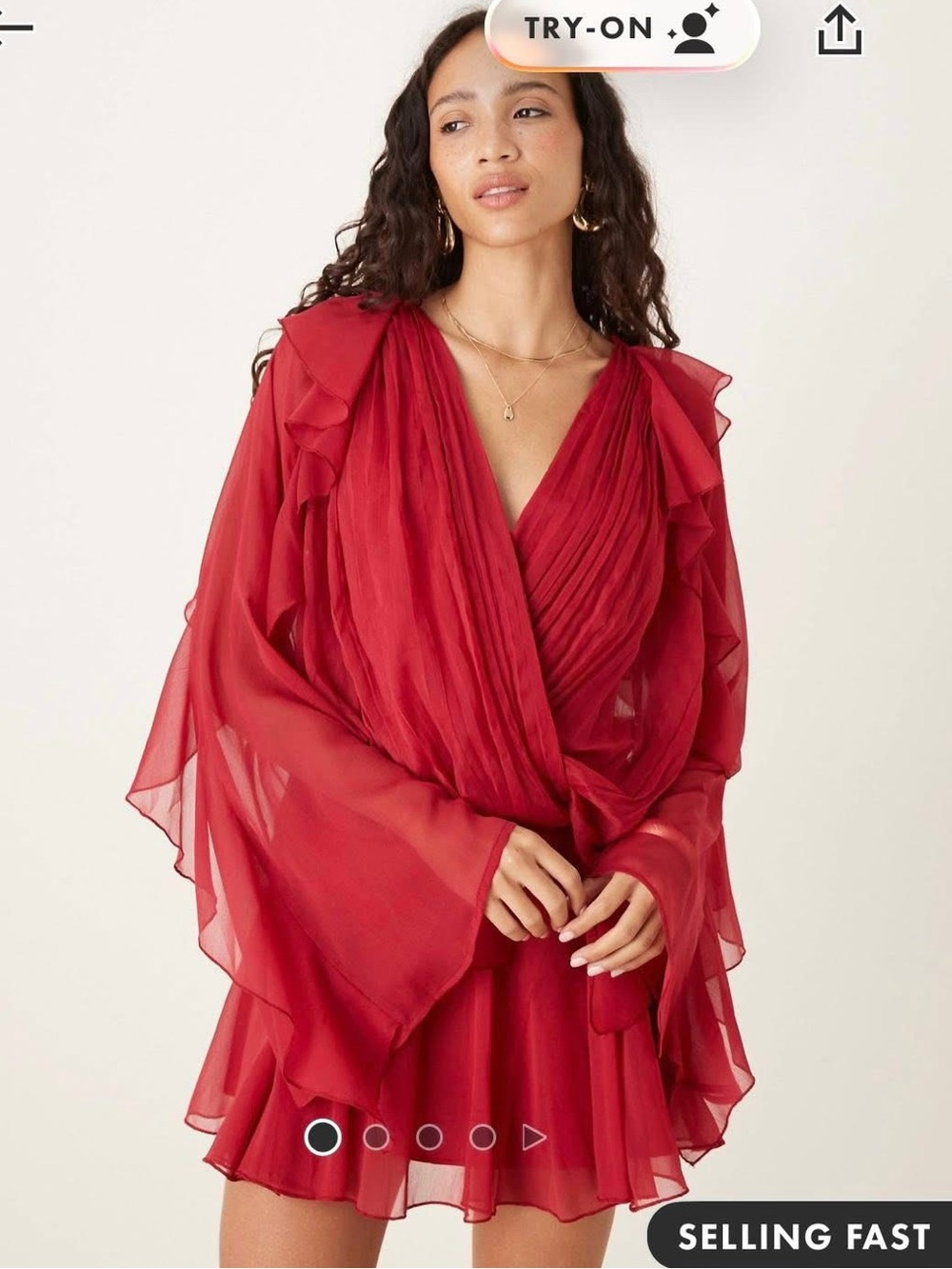 ASOS Red Chiffon Ruffle Wrap Mini Dress